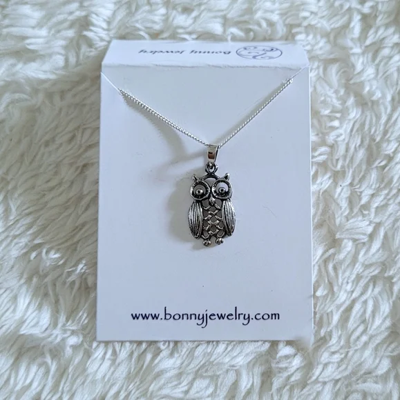 Bonny Jewelry Silver🤍 Owl🦉 Pendant Necklace - NIB - Picture 15 of 16